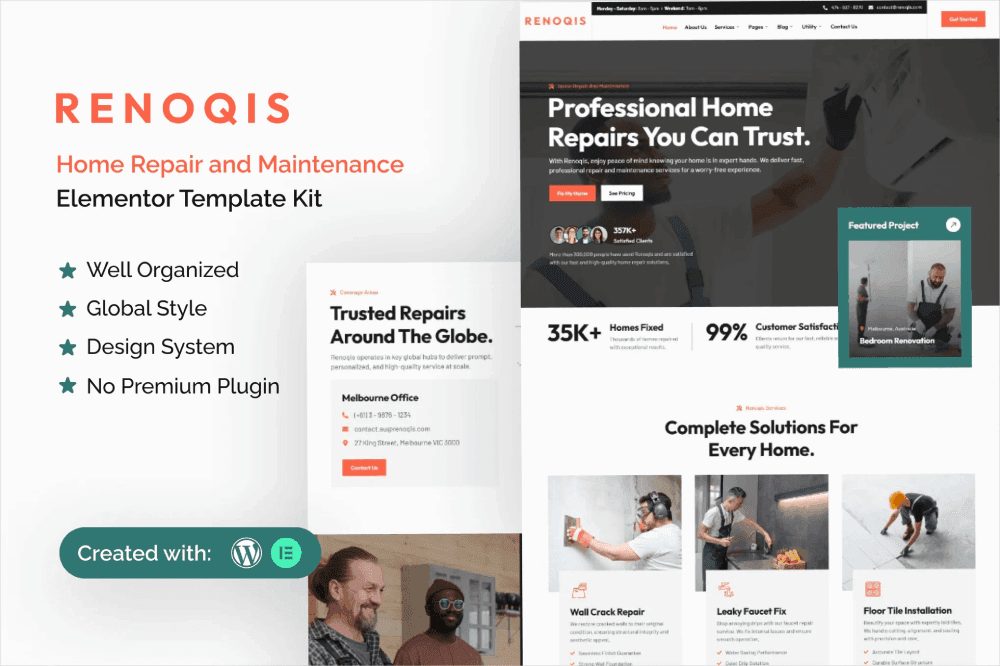 Renoqis – Home Repair & Maintenance Elementor Template Kit home repair Elementor template