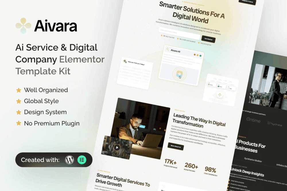 Aivara – AI Service & Digital Company Elementor Template Kit