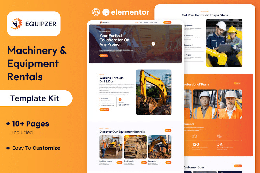 Equipzer – Machinery & Equipment Rentals Elementor Template Kit