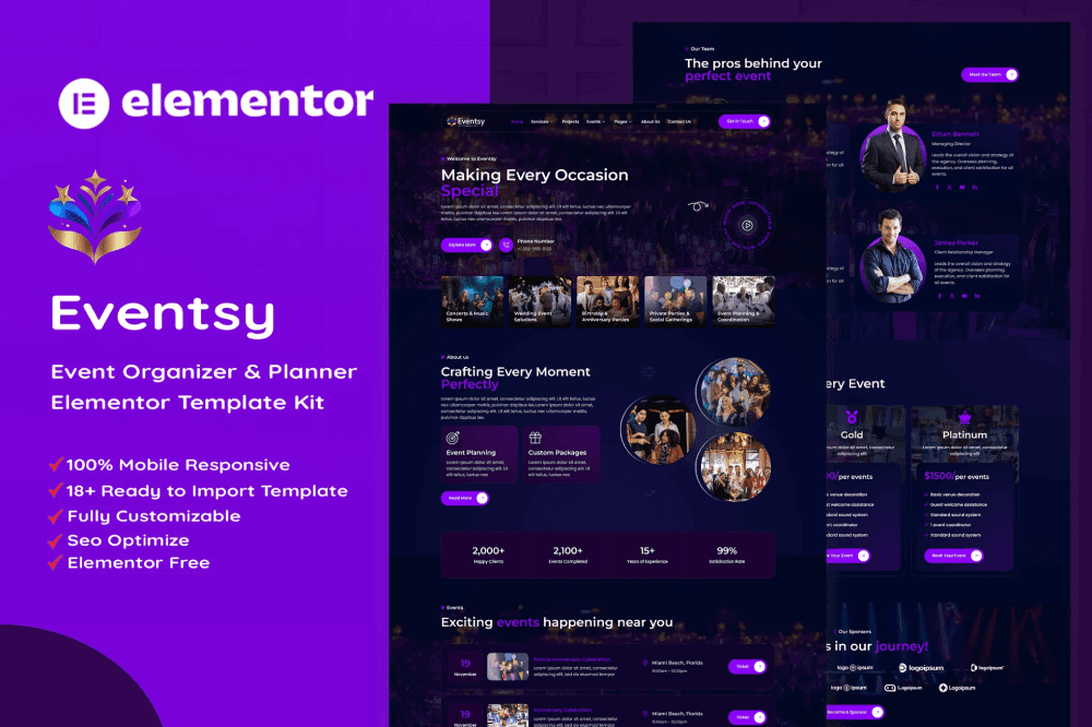 Eventsy – Event Organizer & Planner Elementor Template Kit