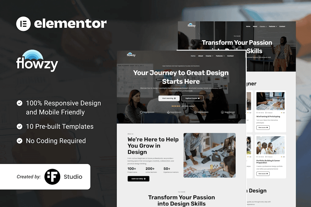 Flowzy – UI/UX Design Course Elementor Template Kit
