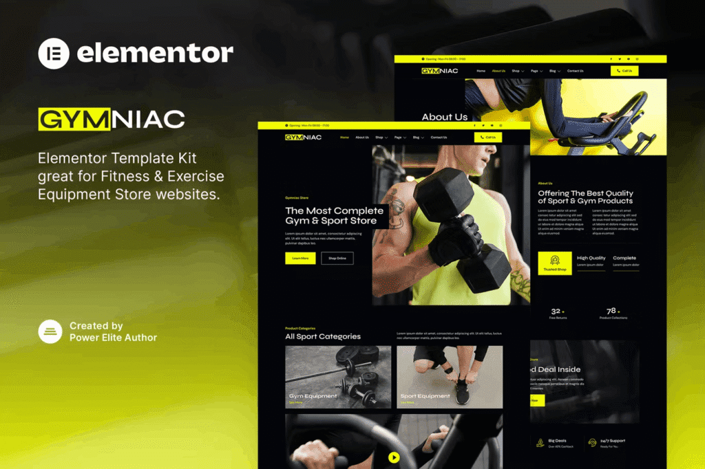 Gymniac – Fitness & Exercise Equipment Store Elementor Template Kit