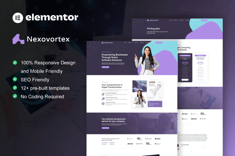 Nexovortex – Software Company Elementor Pro Template Kit