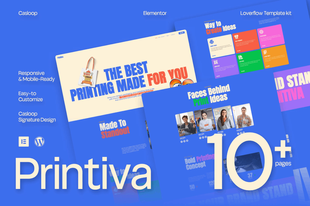 Printiva – Modern Colorful Printing Service Company Elementor Template Kit