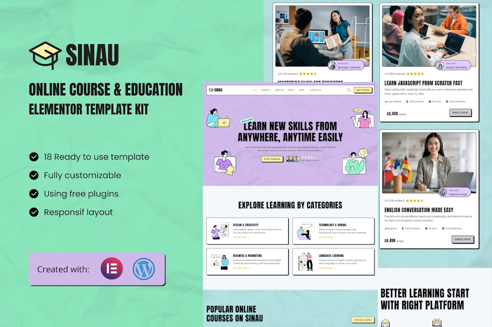 Sinau – Online Course & Education Elementor Template Kit