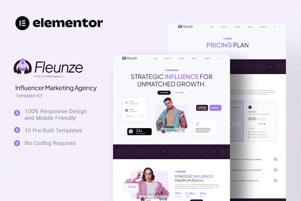 Fleunze – Influencer Marketing Agency Elementor Template Kit