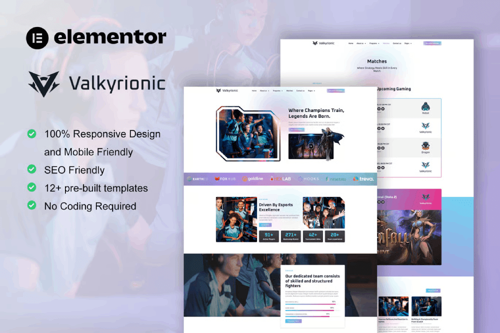 Valkyrionic – Esport Team & Gaming Elementor Pro Template Kit
