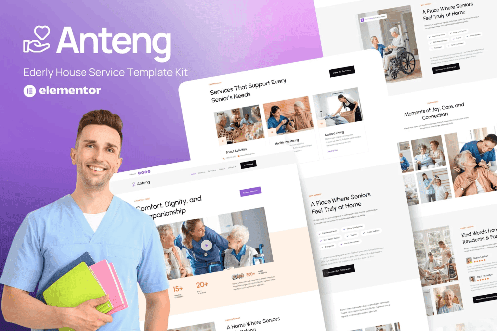 Anteng – Elderly House Service Elementor Kit Template