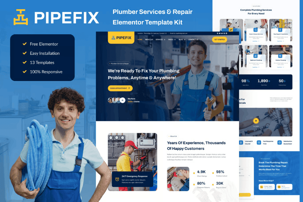 Pipefix – Plumber & Repair Services Elementor Template Kit