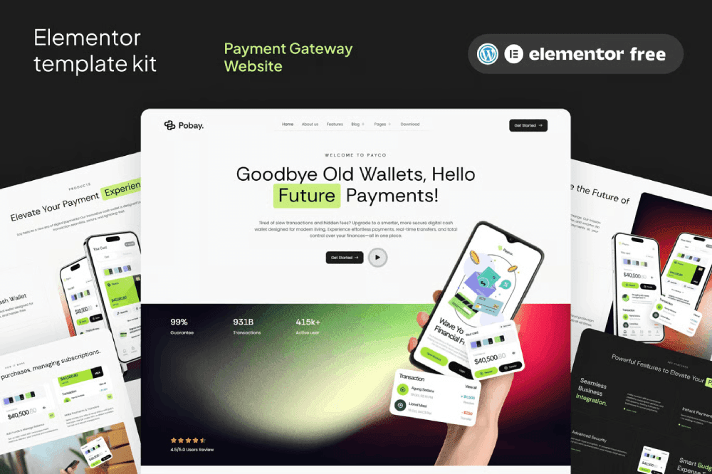 Pobay – Online Payment Gateway Mobile Apps Elementor Template Kit