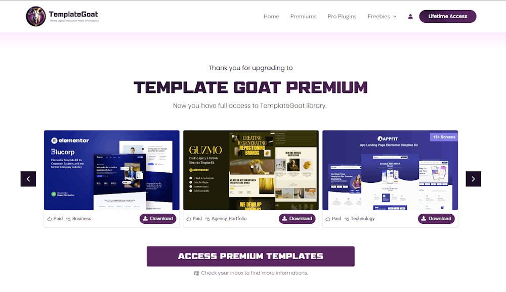 TemplateGoat premium lifetimme access