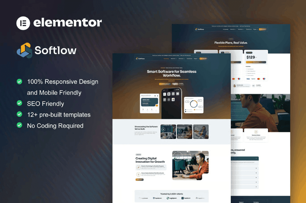 Softlow – Technology & Software Company Elementor Template Kit