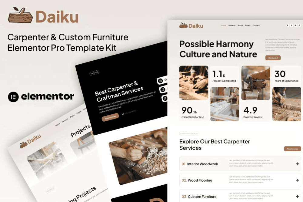 Daiku – Carpenter & Custom Furniture Elementor Pro Template Kit