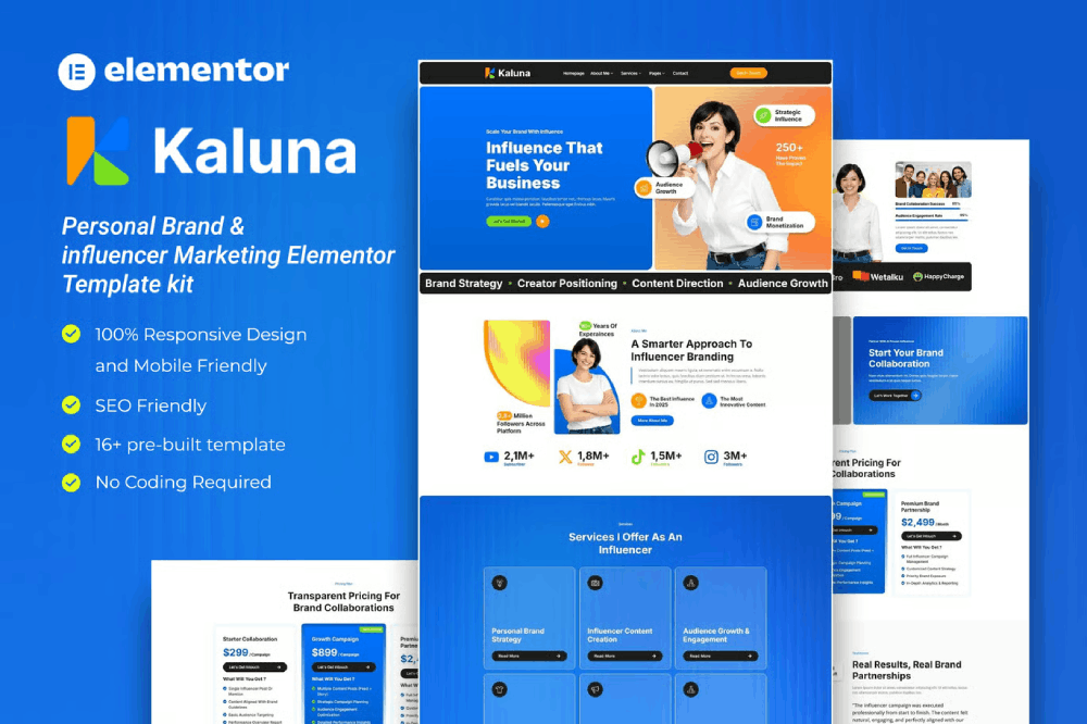 Kaluna – Personal Brand & influencer Marketing Elementor Template kit