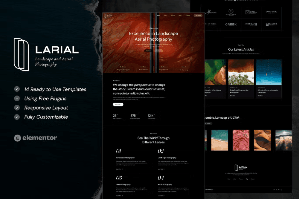 Larial – Landscape & Aerial Photography Elementor Template Kit
