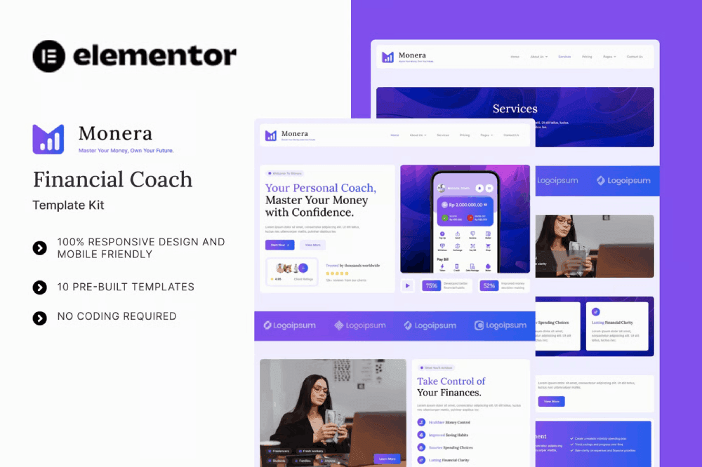 Monera – Financial Coach Elementor Template Kit