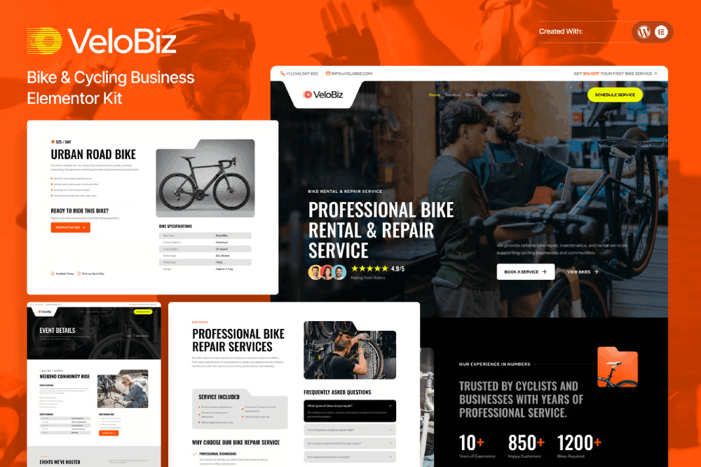 VeloBiz – Bike Rental & Cycling Business Elementor Template Kit