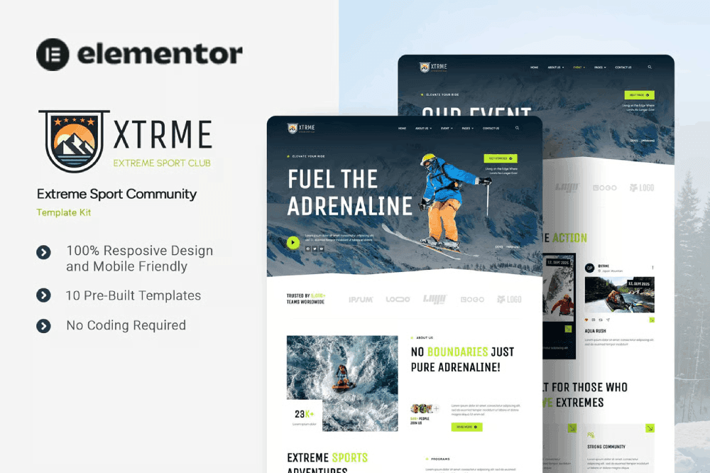 XTRME – Extreme Sport Community Elementor Template Kit