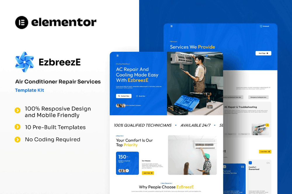 EzbreezE – Air Conditioner Repair Services Elementor Template Kit