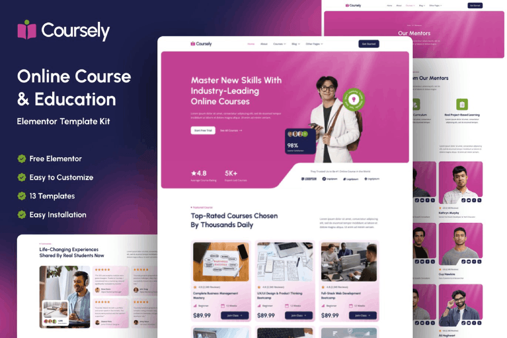 Coursely – Online Course & Education Elementor Template Kit