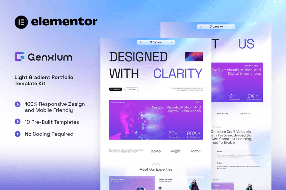 Genxium – Light Gradient Portfolio Elementor Template Kit