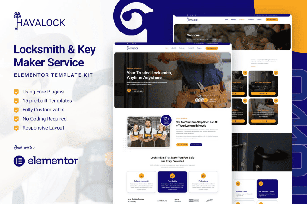 HavaLock – Locksmith & Key Maker Service Elementor Template Kit