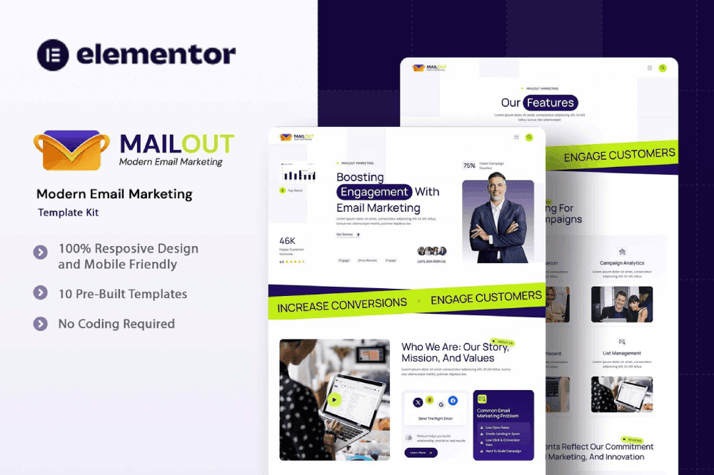 Mailout – Moden Email Marketing Elementor Template Kit