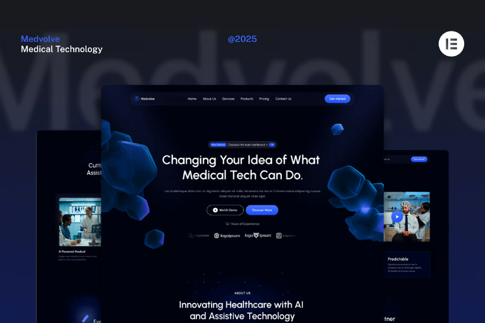 Medvolve – Dark Medical Assistive Technology Website Elementor Template Kit