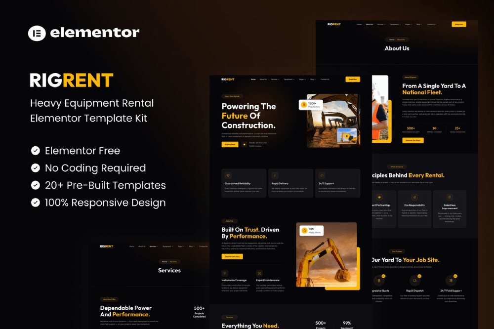 Rigrent – Heavy Equipment Rental Elementor Template Kit