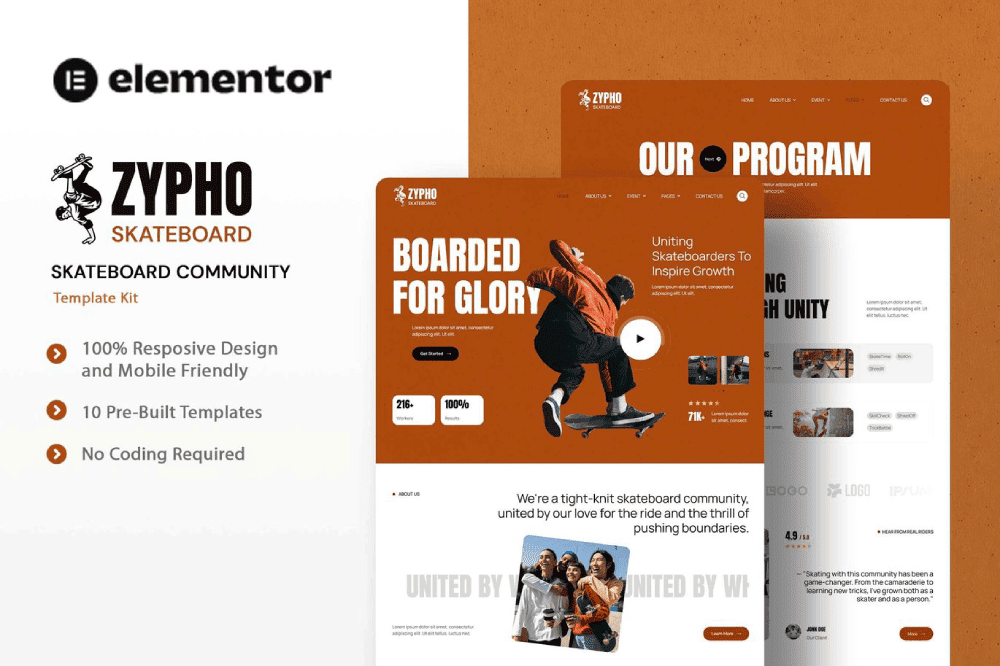 Zypho – Skateboard Community Elementor Template Kit