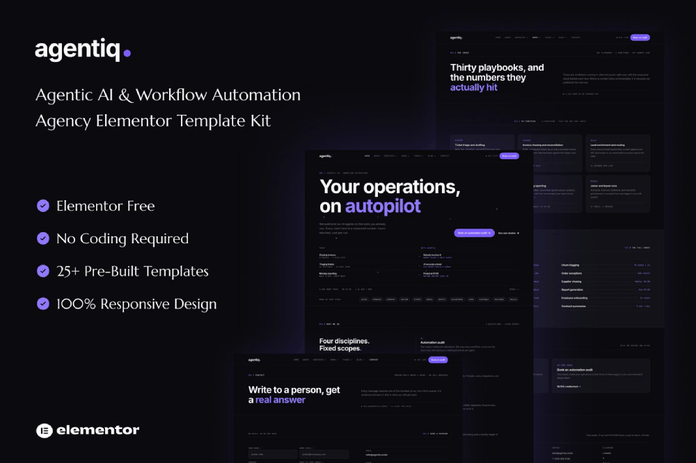 Agentiq – Agentic AI & Workflow Automation Agency Elementor Template Kit