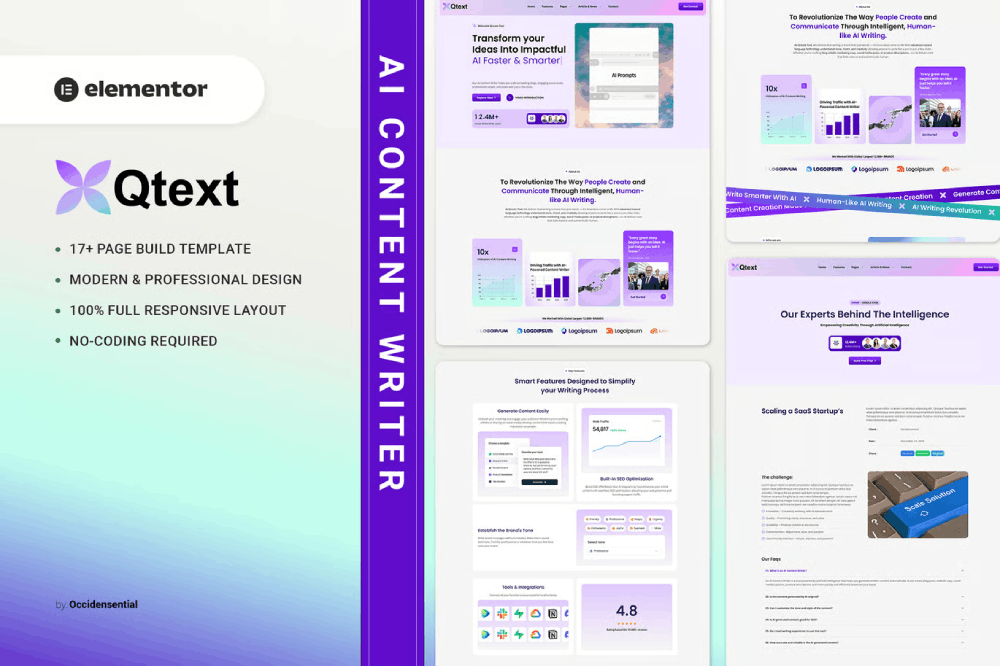 Qtext – AI Content Writer Elementor Template Kit